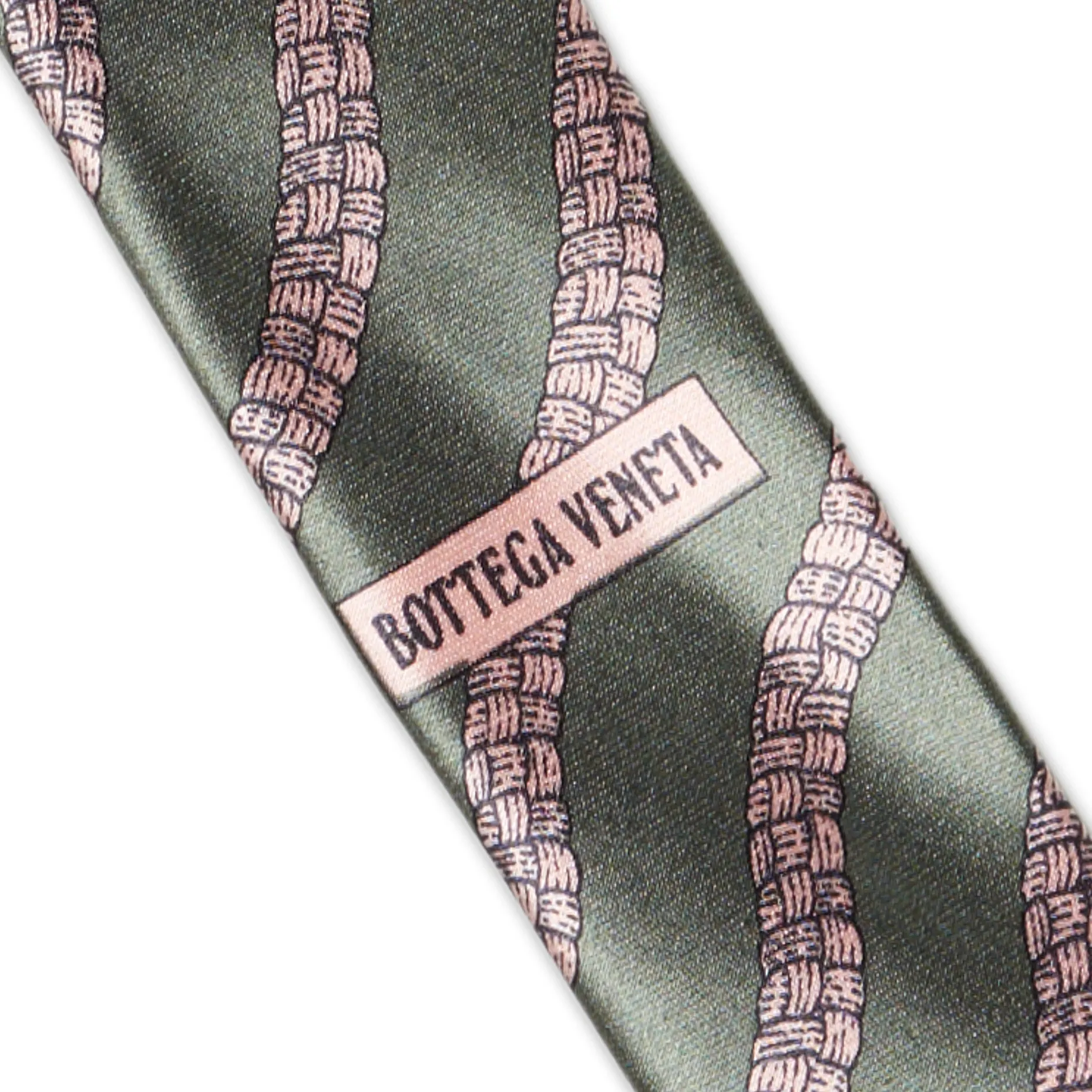 BOTTEGA VENETA Handmade Green-Pink Striped Silk Tie