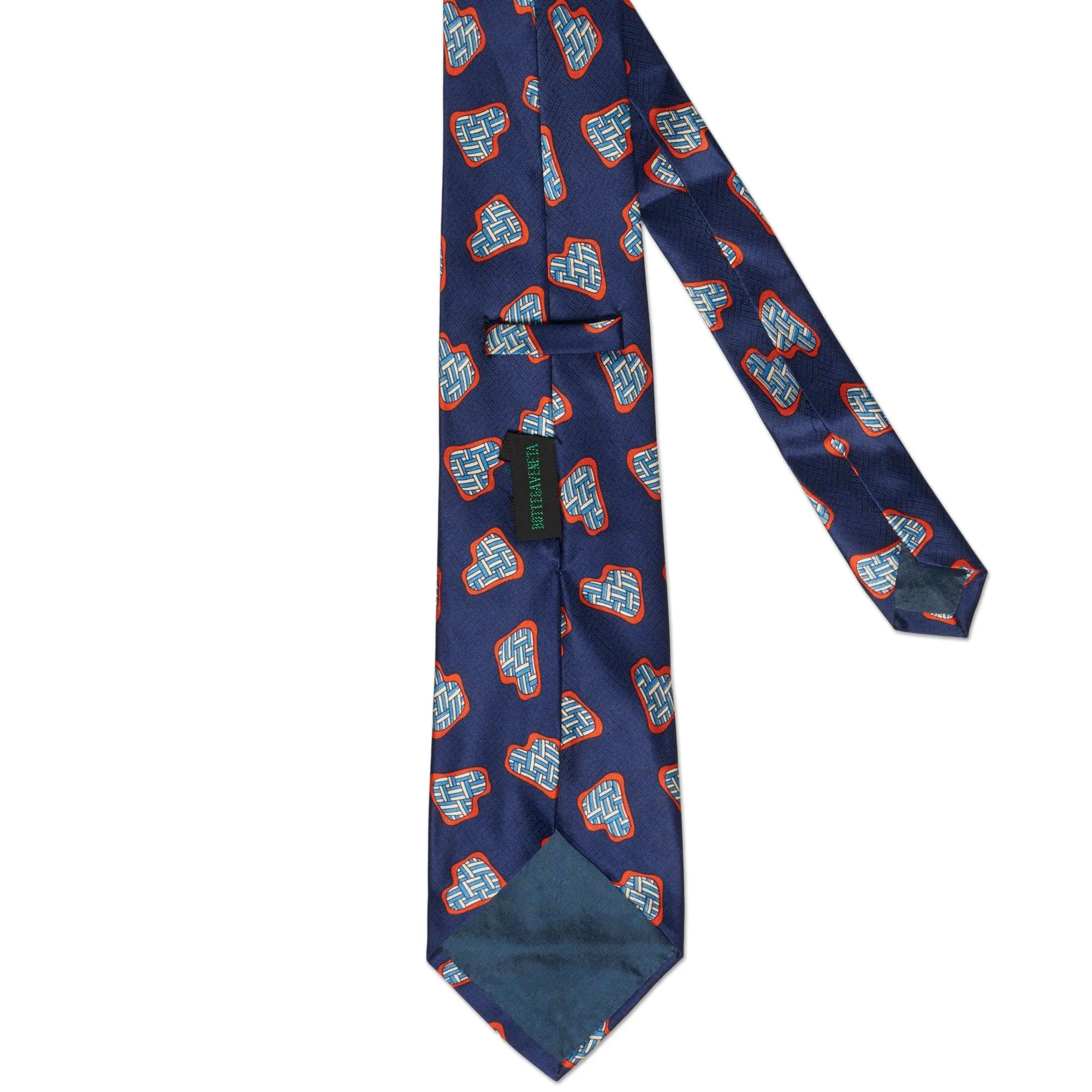 BOTTEGA VENETA Handmade Navy Blue Geometry Design Silk Tie