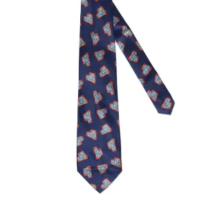 BOTTEGA VENETA Handmade Navy Blue Geometry Design Silk Tie