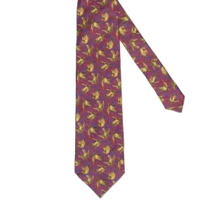 BOTTEGA VENETA Handmade Red Bird Design Silk Tie