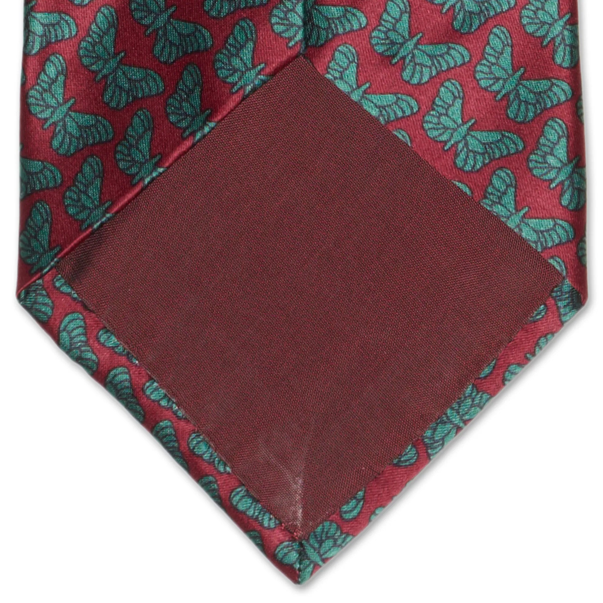 BOTTEGA VENETA Handmade Red-Green Butterfly Design Silk Tie