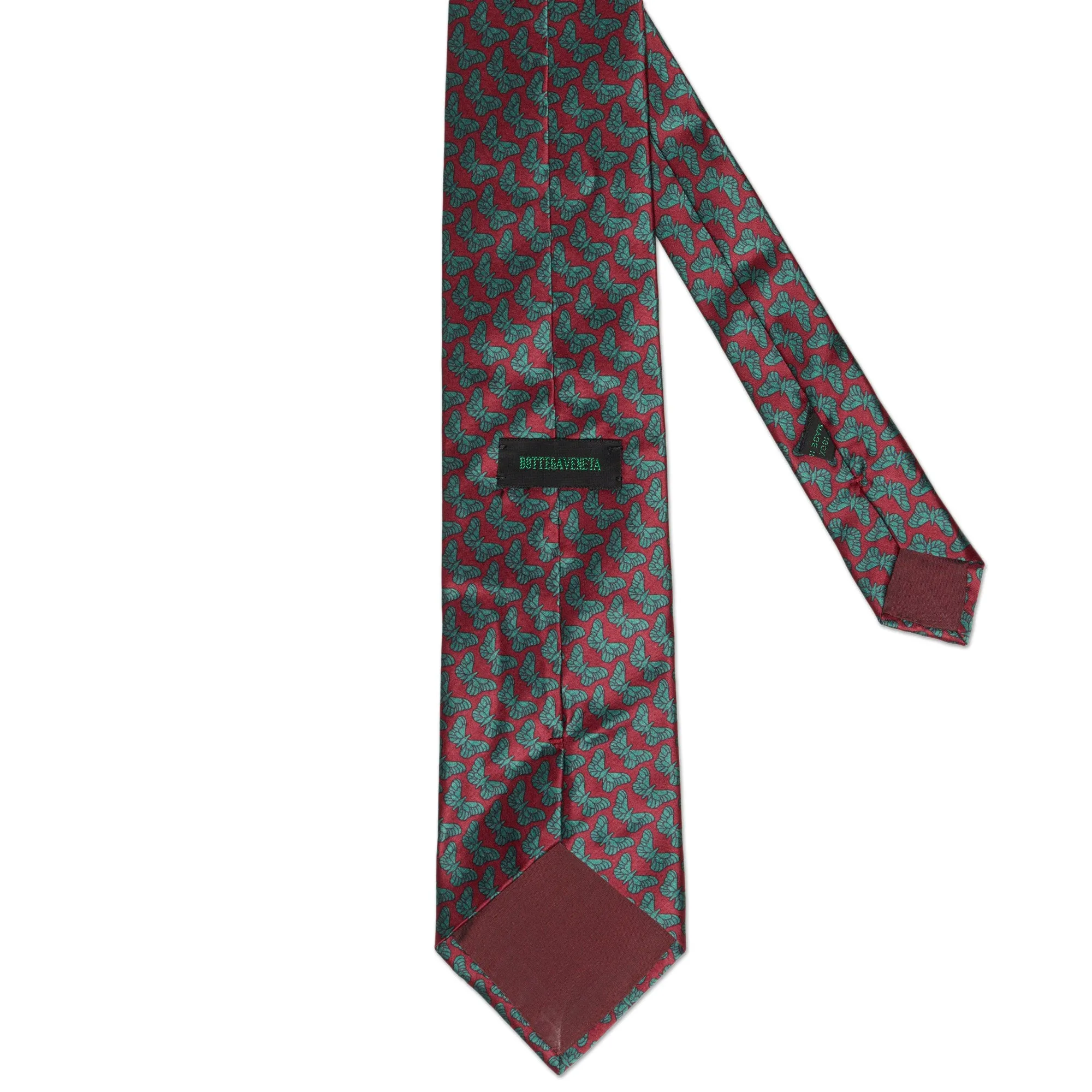 BOTTEGA VENETA Handmade Red-Green Butterfly Design Silk Tie