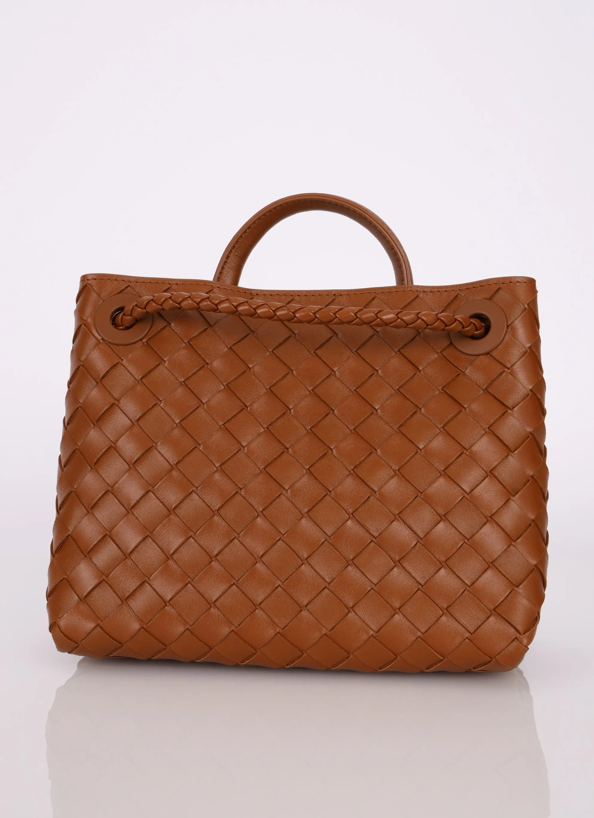 Bottega Veneta Intrecciato Small Andiamo Bag in Cognac