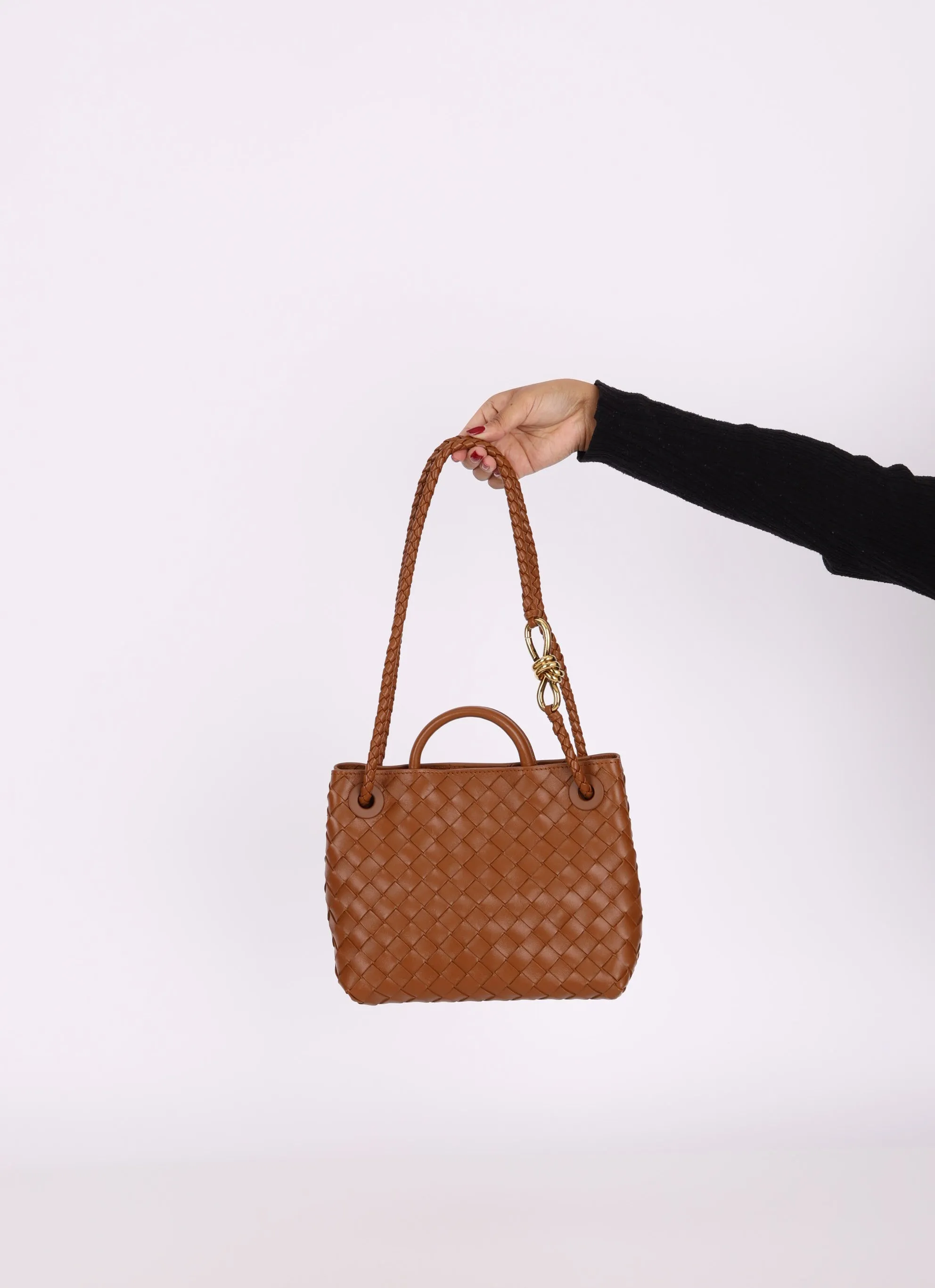 Bottega Veneta Intrecciato Small Andiamo Bag in Cognac