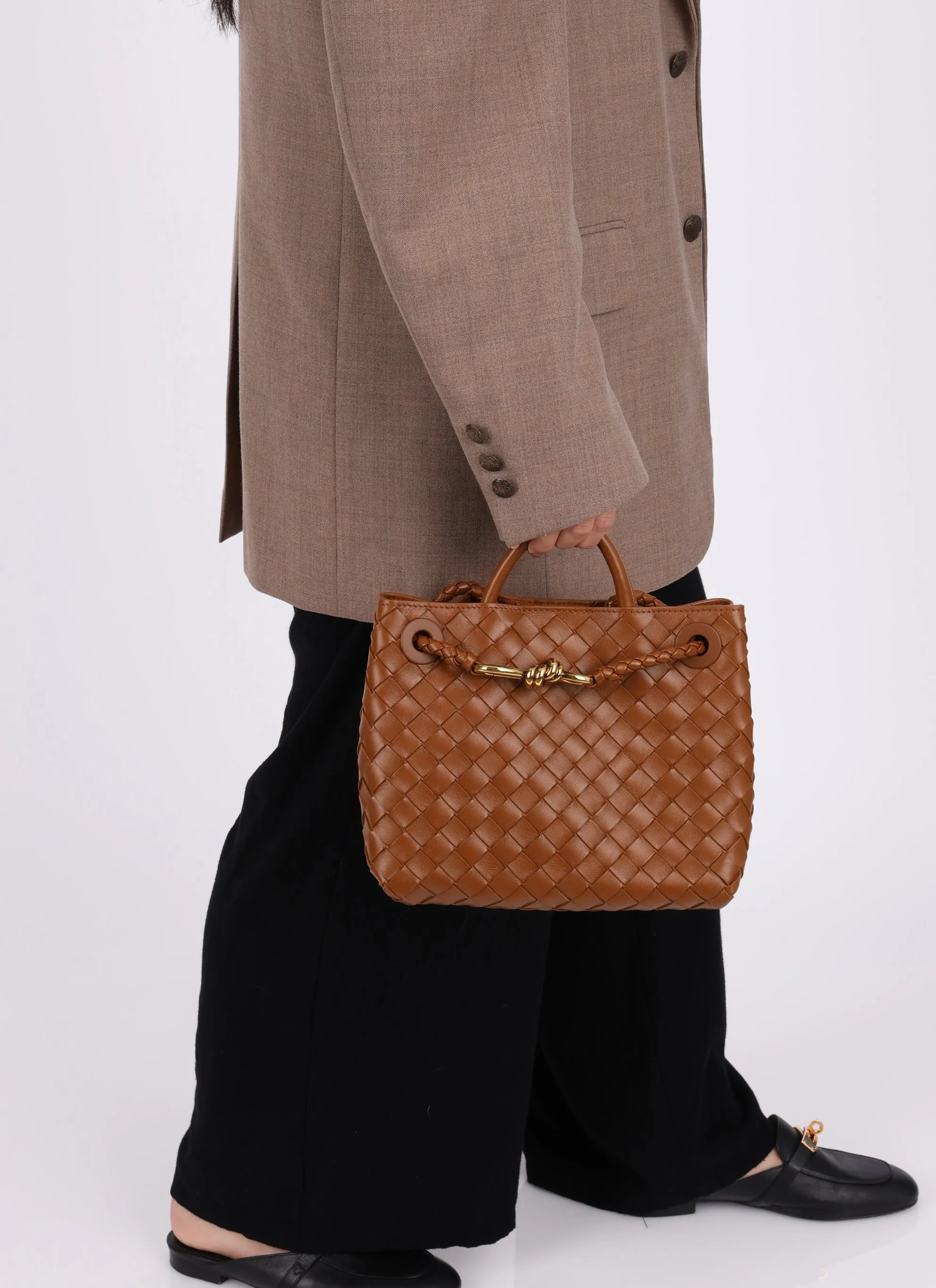 Bottega Veneta Intrecciato Small Andiamo Bag in Cognac