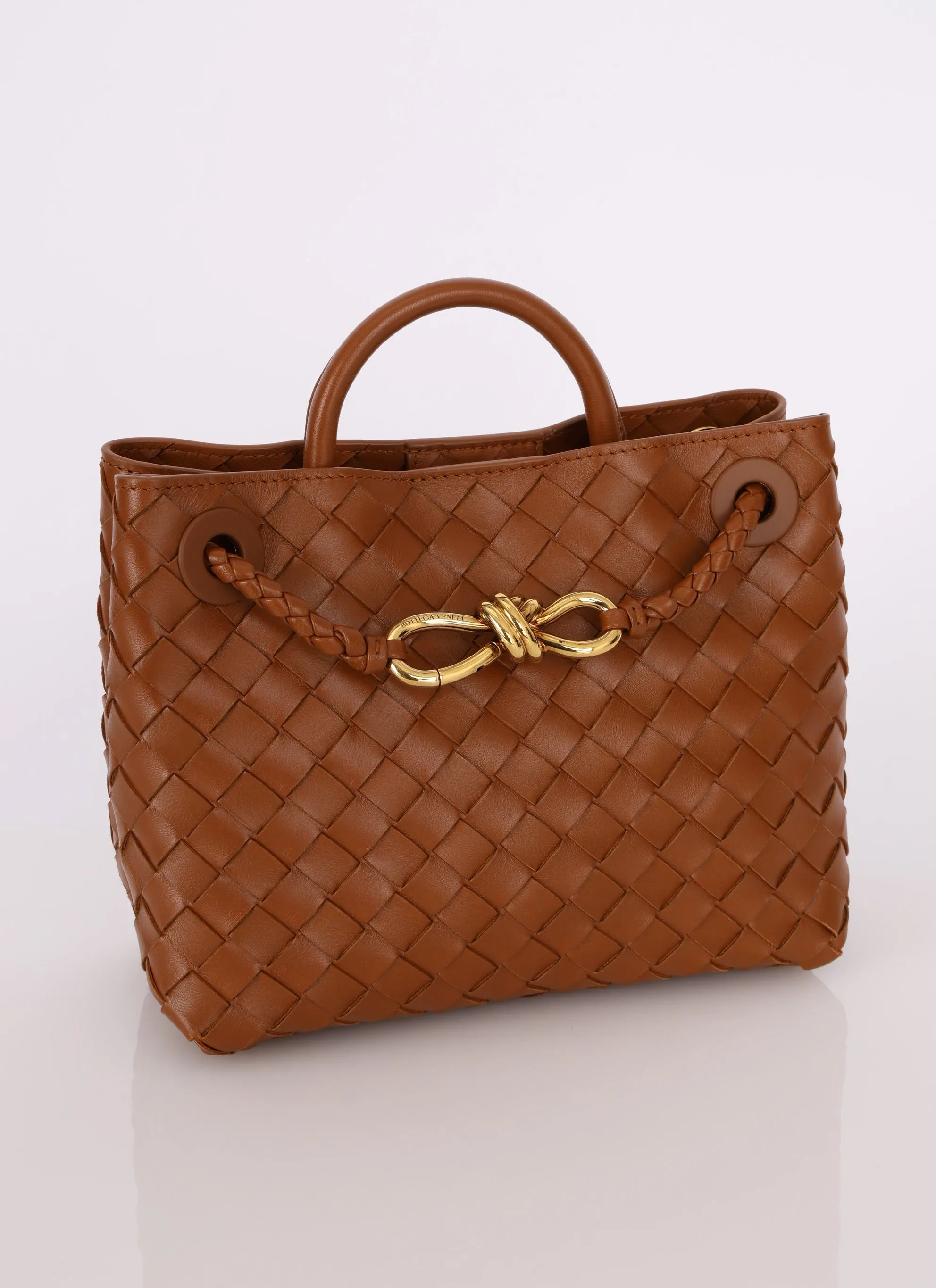 Bottega Veneta Intrecciato Small Andiamo Bag in Cognac