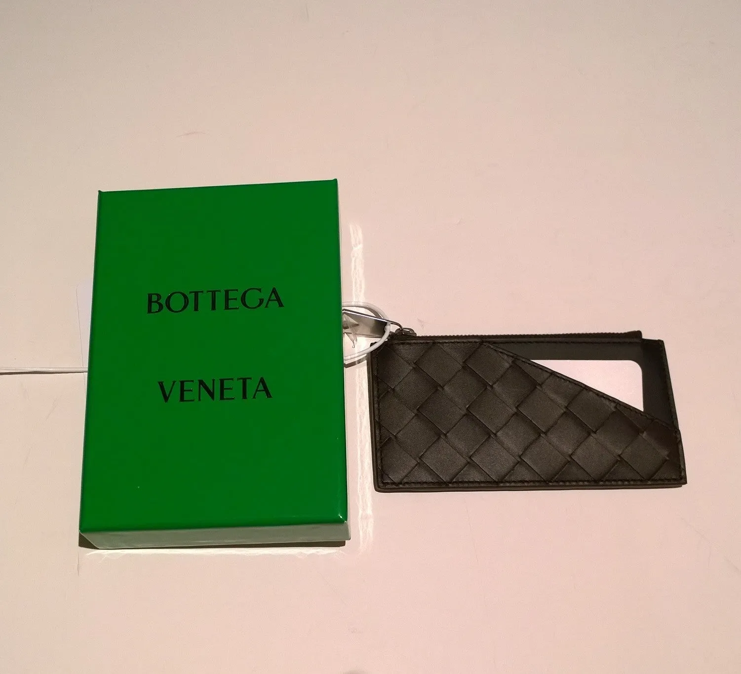 Bottega Veneta Leather Card Wallet Case in Black and Brown