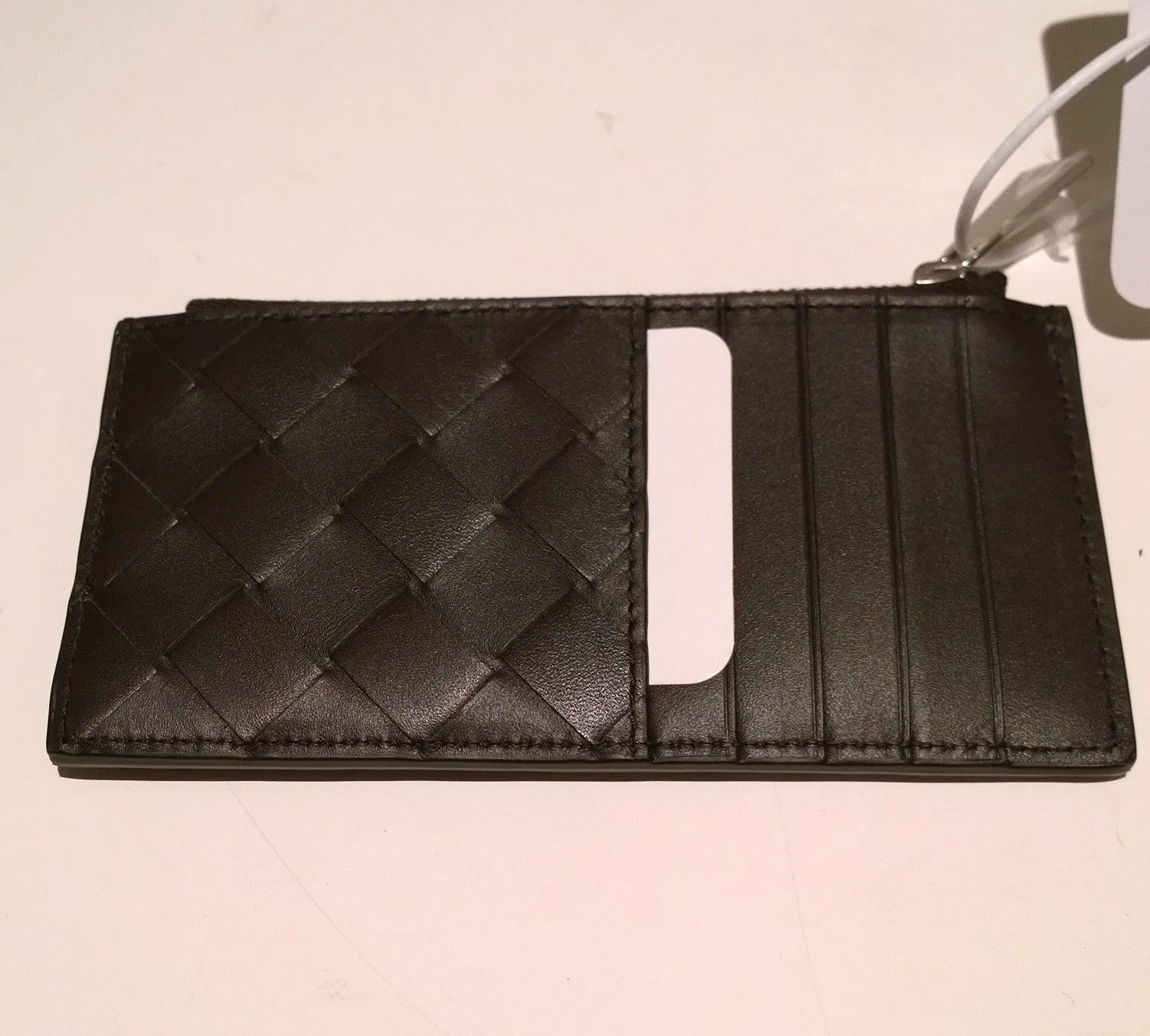 Bottega Veneta Leather Card Wallet Case in Black and Brown