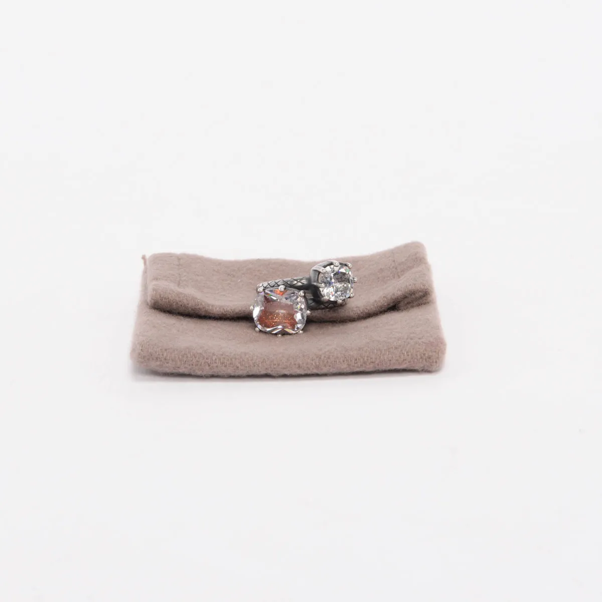 Bottega Veneta Oxidised Silver Double Crystal Ring