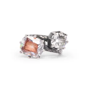 Bottega Veneta Oxidised Silver Double Crystal Ring