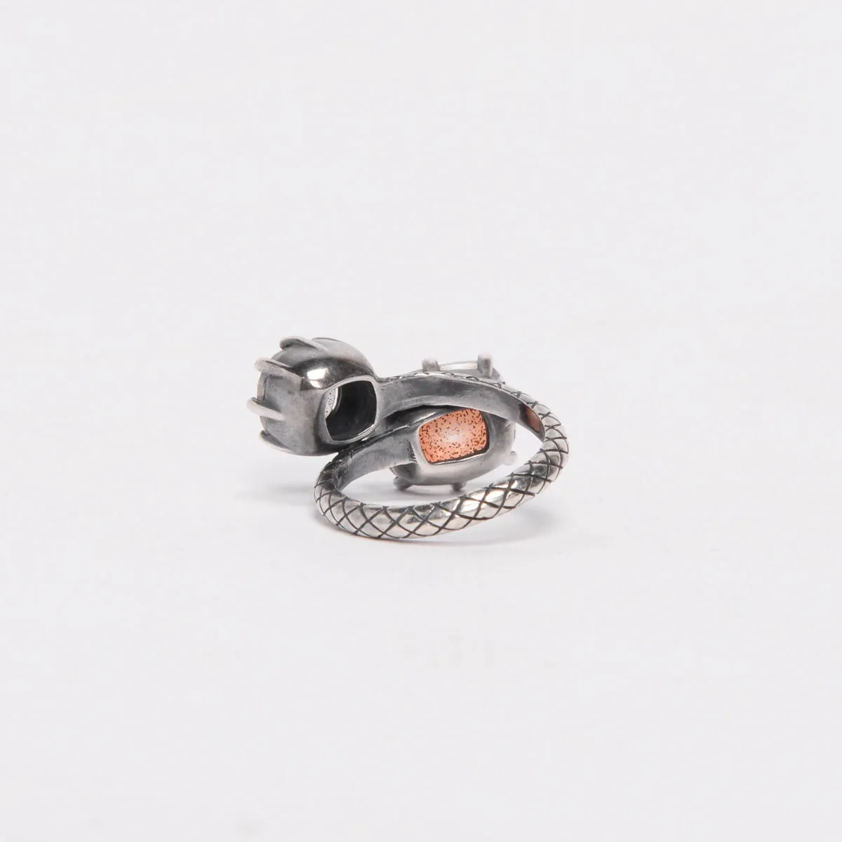 Bottega Veneta Oxidised Silver Double Crystal Ring