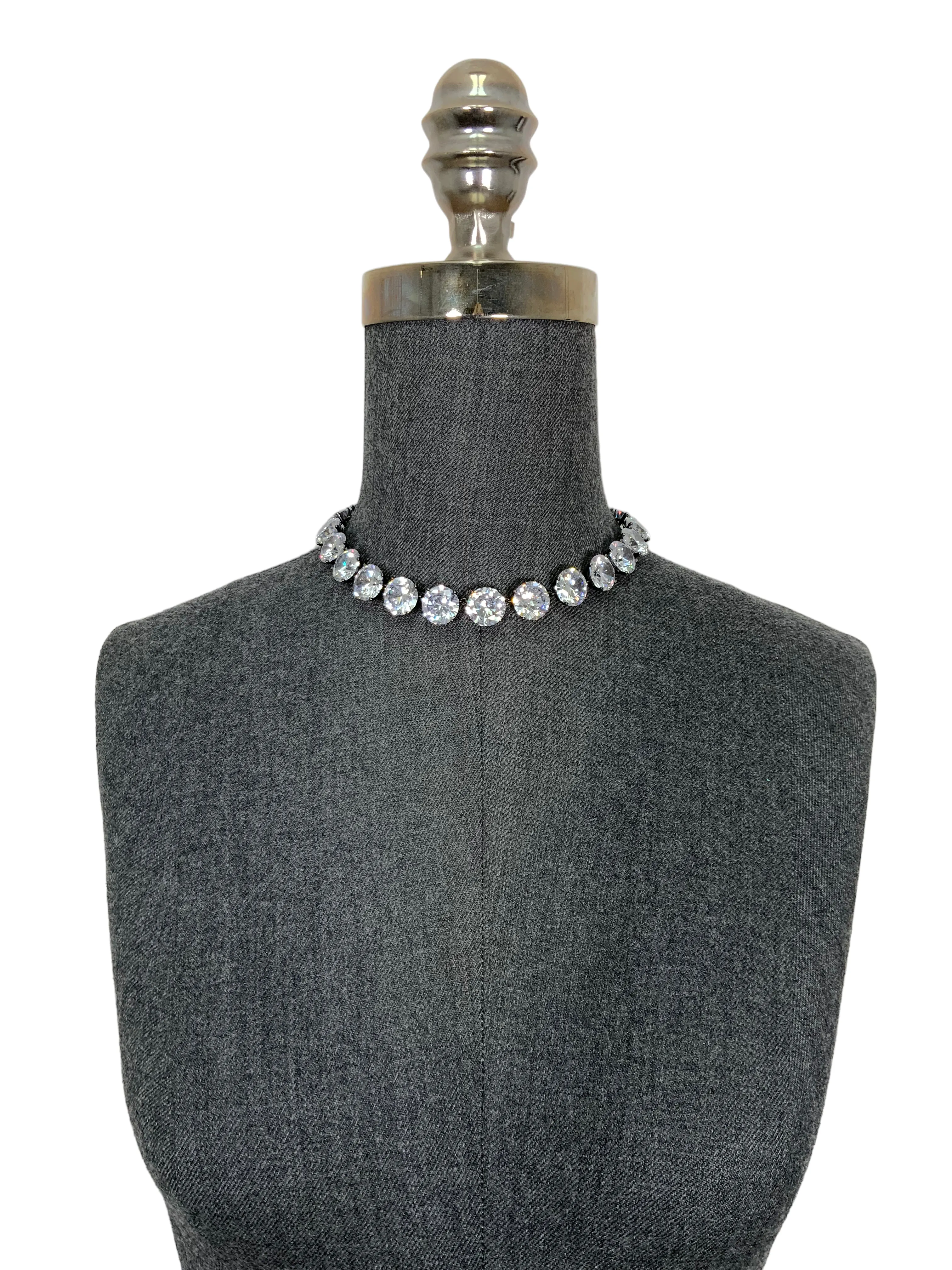 Bottega Veneta Oxidized Sterling Silver Cubic Zirconia Necklace