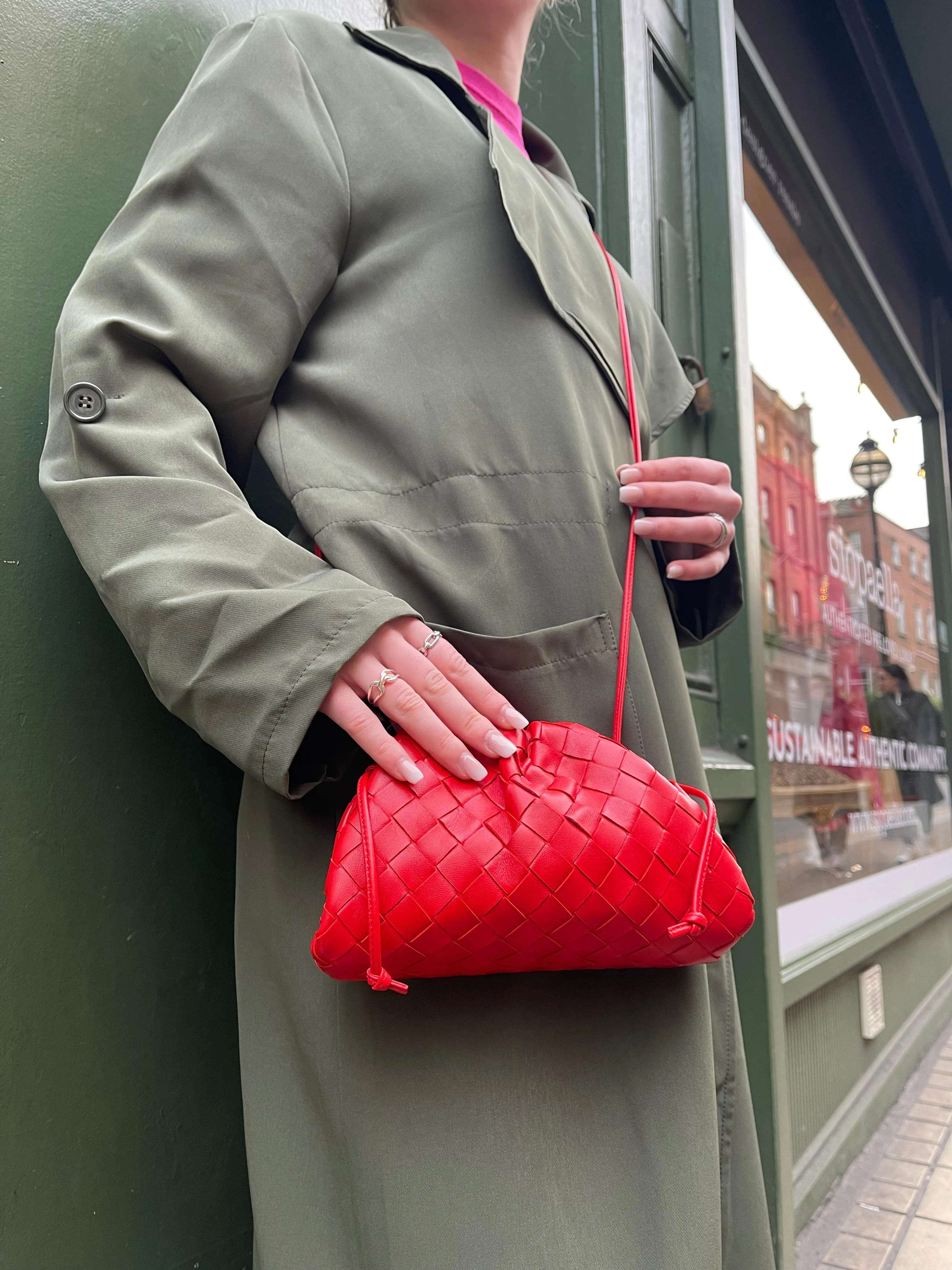 Bottega Veneta Small Red Woven Leather Crossbody