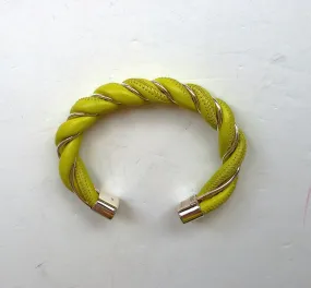 Bottega Veneta Twist Lime Leather and Silver Spiral Cuff Bracelet