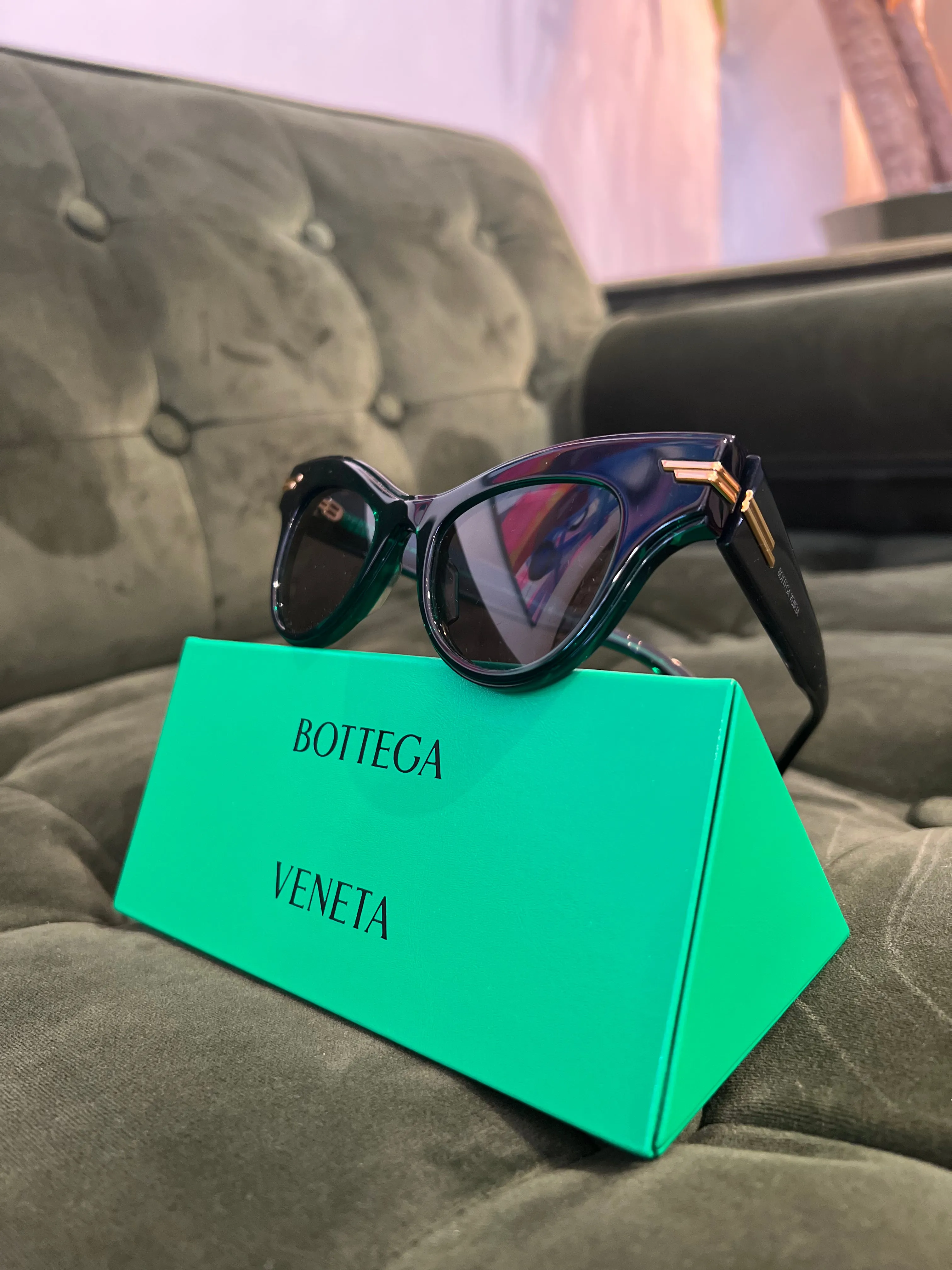 Bottega Venetta Emerald Green Cateye Sunglasses