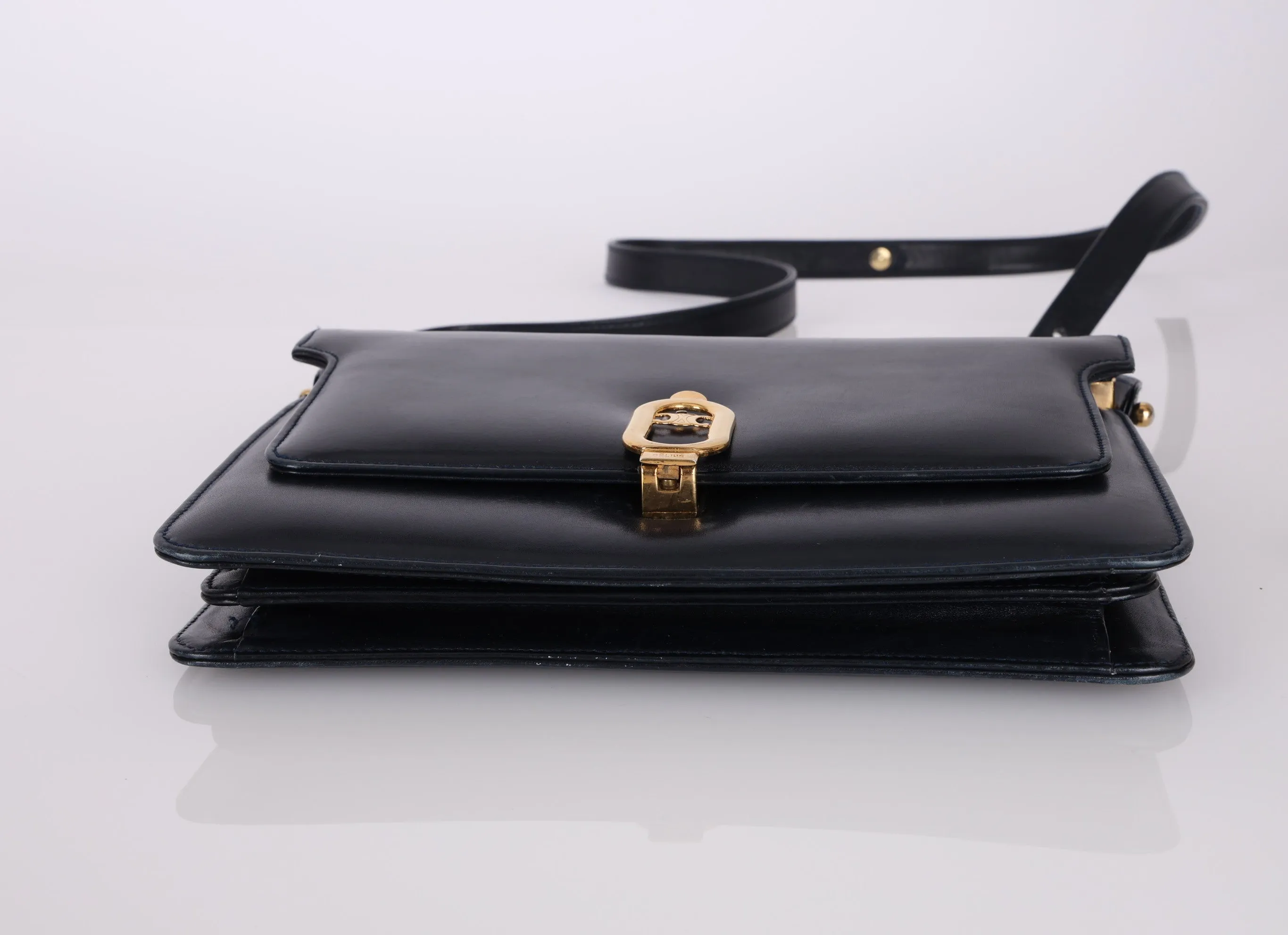 Celine Box Calf Triomphe Navy Shoulder Bag