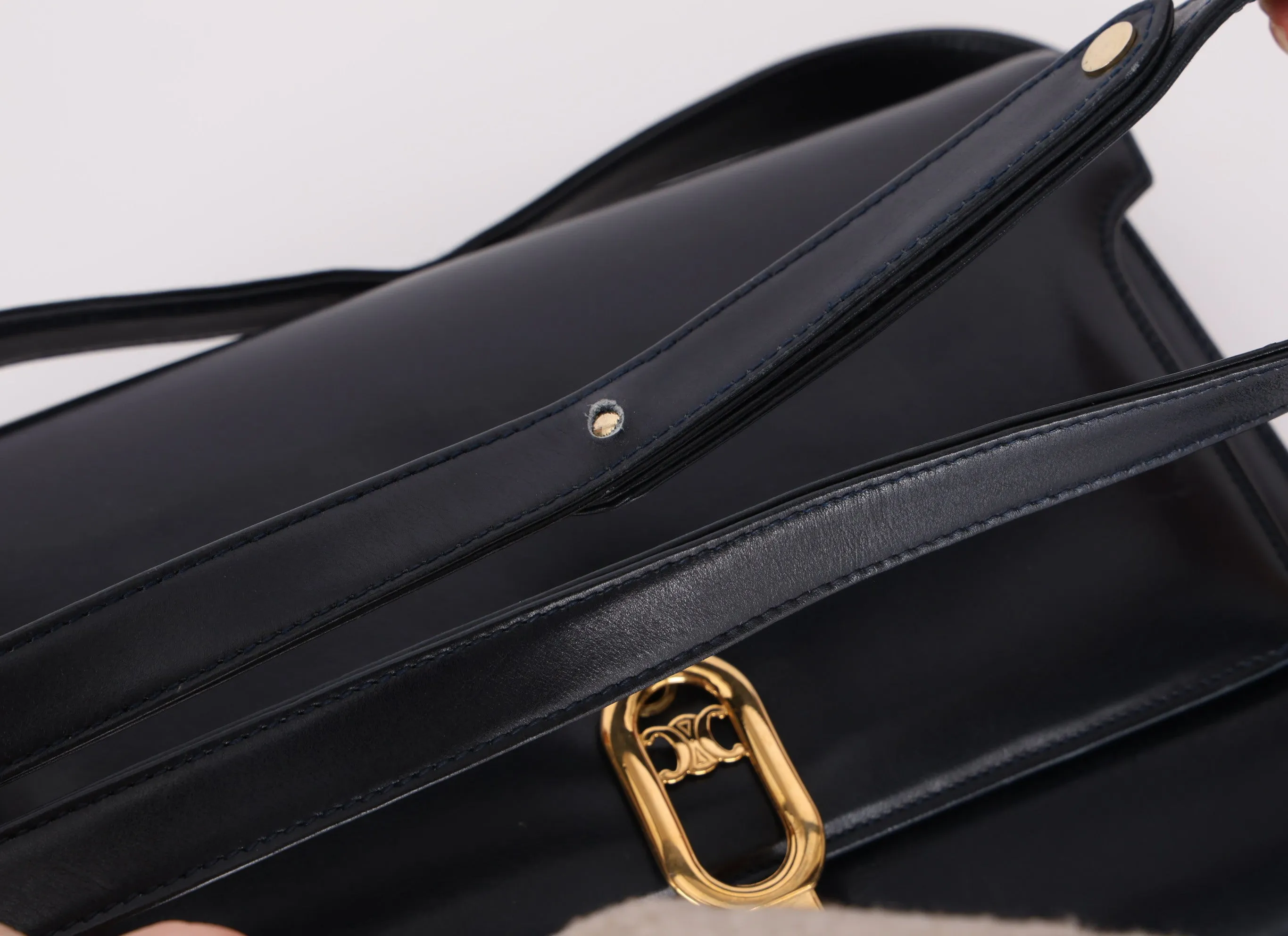 Celine Box Calf Triomphe Navy Shoulder Bag