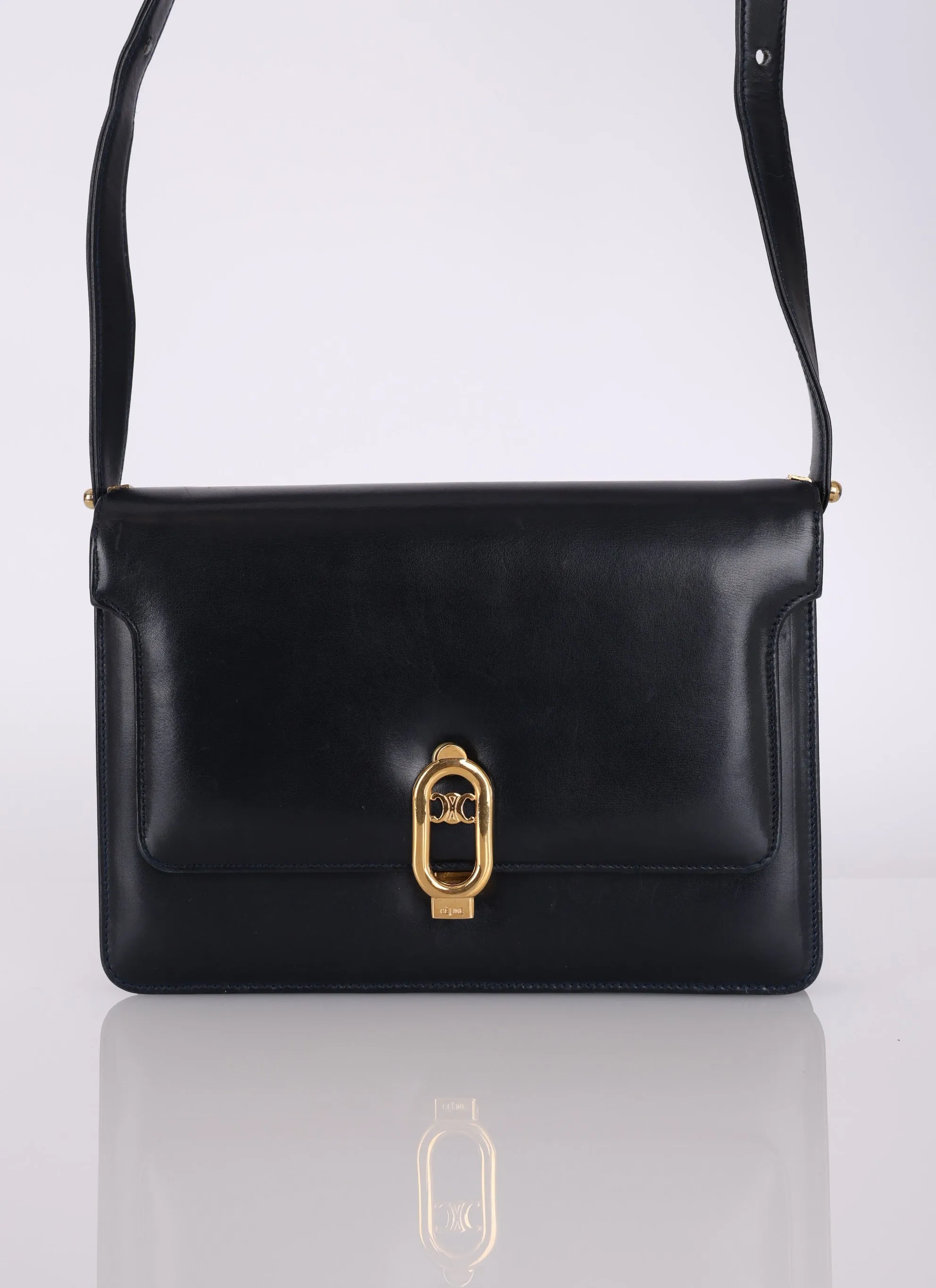 Celine Box Calf Triomphe Navy Shoulder Bag