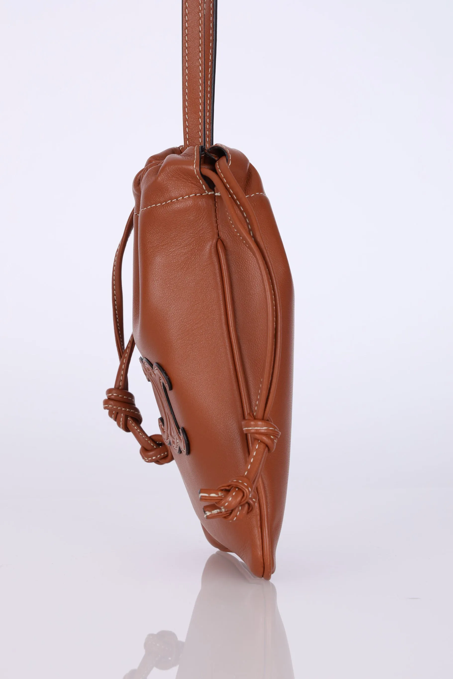 Celine Drawstring Triomphe Leather Pouch Crossbody