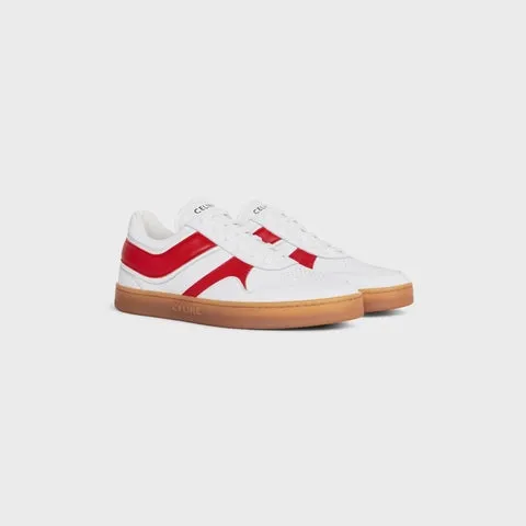 Celine Trainer Low Lace-up Sneraker in Calfskin Optic White/Red/Beige