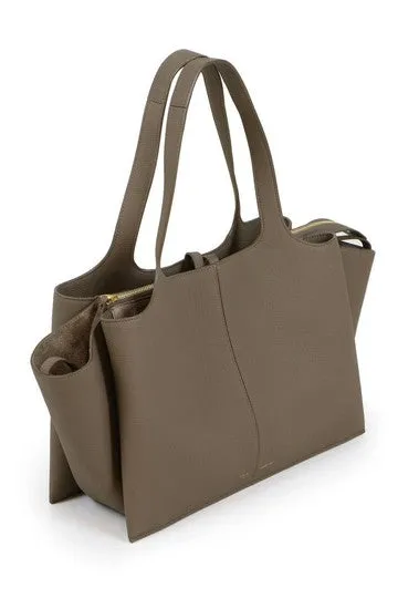 Celine Tri-Fold Baby Grained Calfskin Medium Souris Brown Leather Tote