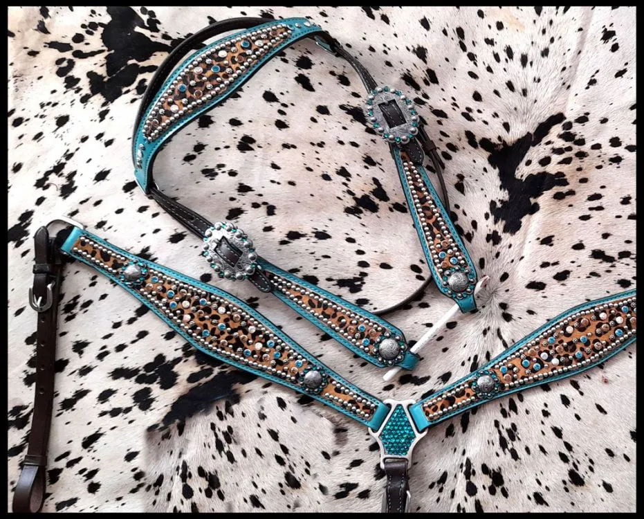 Cheetah & Teal Headstall Set