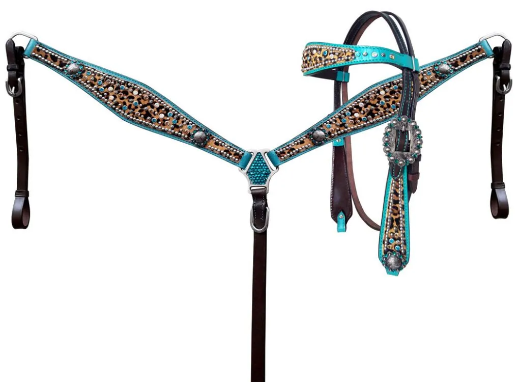 Cheetah & Teal Headstall Set