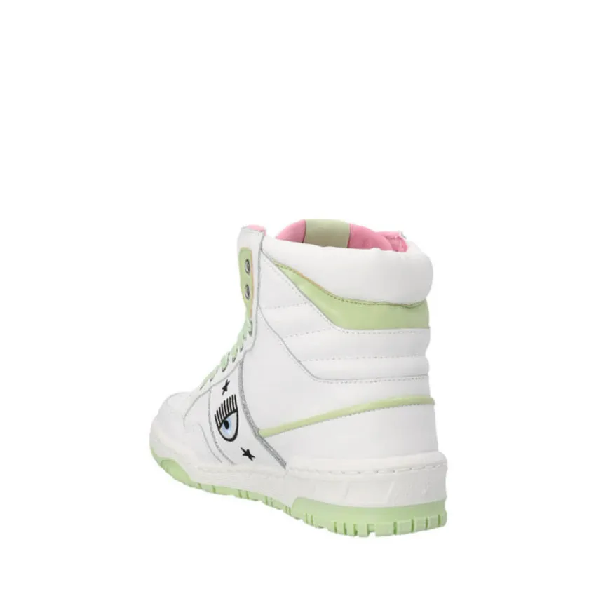 CHIARA FERRAGNI SNEAKERS CF3006 HIGH BIANCO-VERDE CHIARO