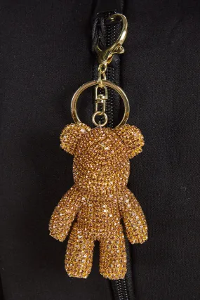 Crystal Bear Keychain with Crystal Charm in Gold