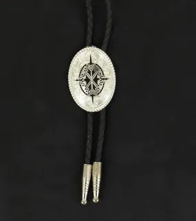 Double S® Silver Oval Black Leatherette Bolo Tie