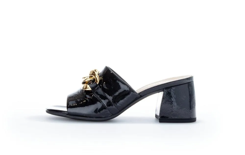 GABOR Black Patent  Slider/Mule with block heel buckle  SWITCH