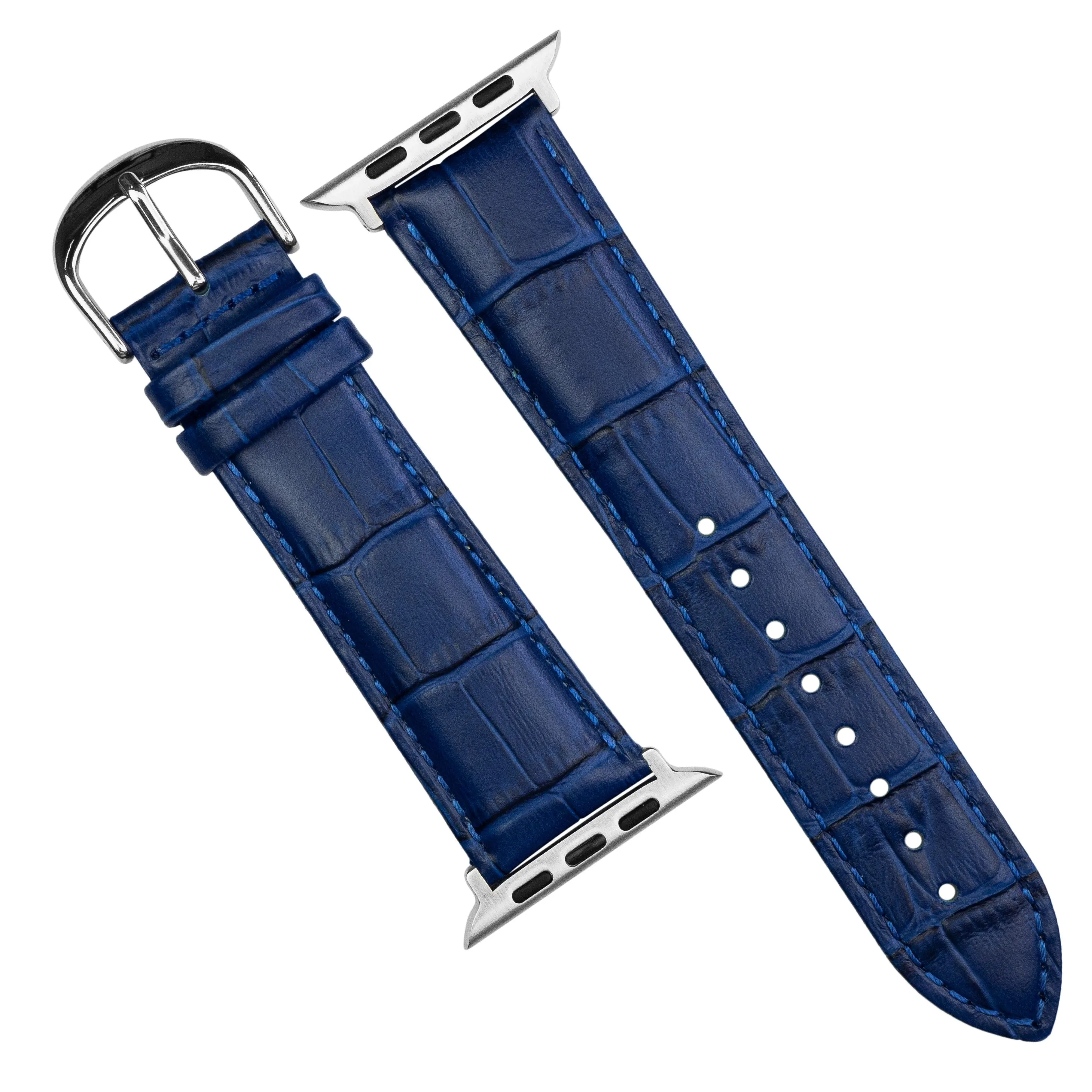 Genuine Croc Pattern Stitched Leather Strap in Navy (Apple Watch)