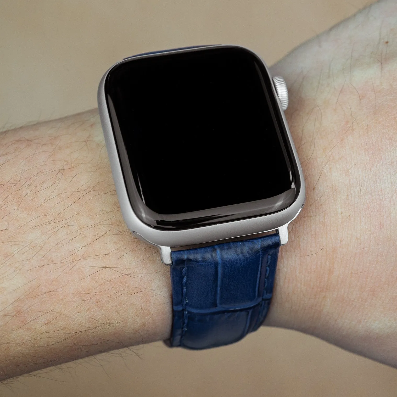 Genuine Croc Pattern Stitched Leather Strap in Navy (Apple Watch)