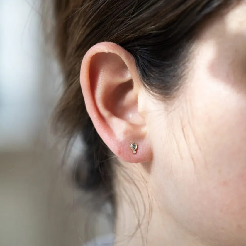 Geometric Grey Diamond Slice & Diamond Dot Stud