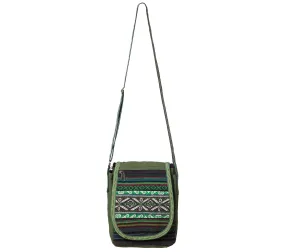 Green Bohemian Crossbody Bag, 100% Cotton, Festival Bag