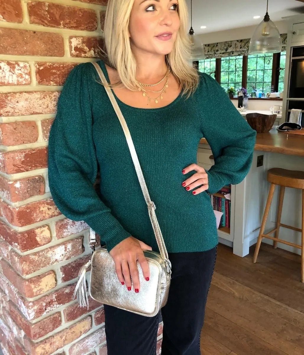 Green Sparkle Metallic Scoop Neck Jumper