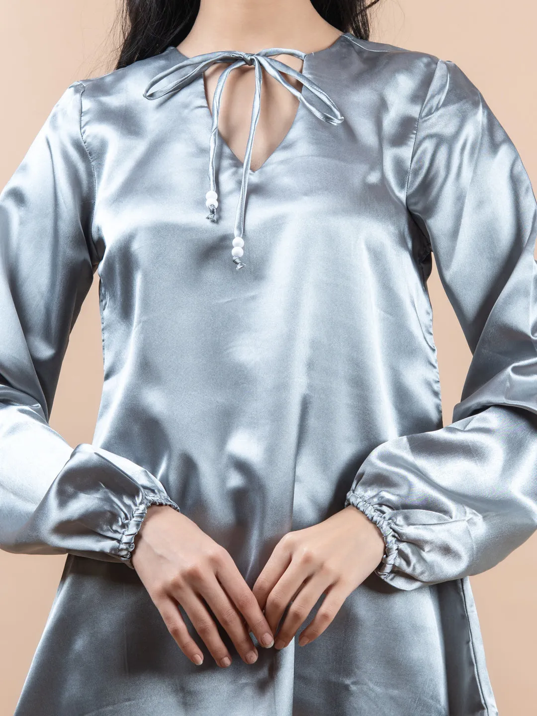 Grey Satin Full Sleeves Top