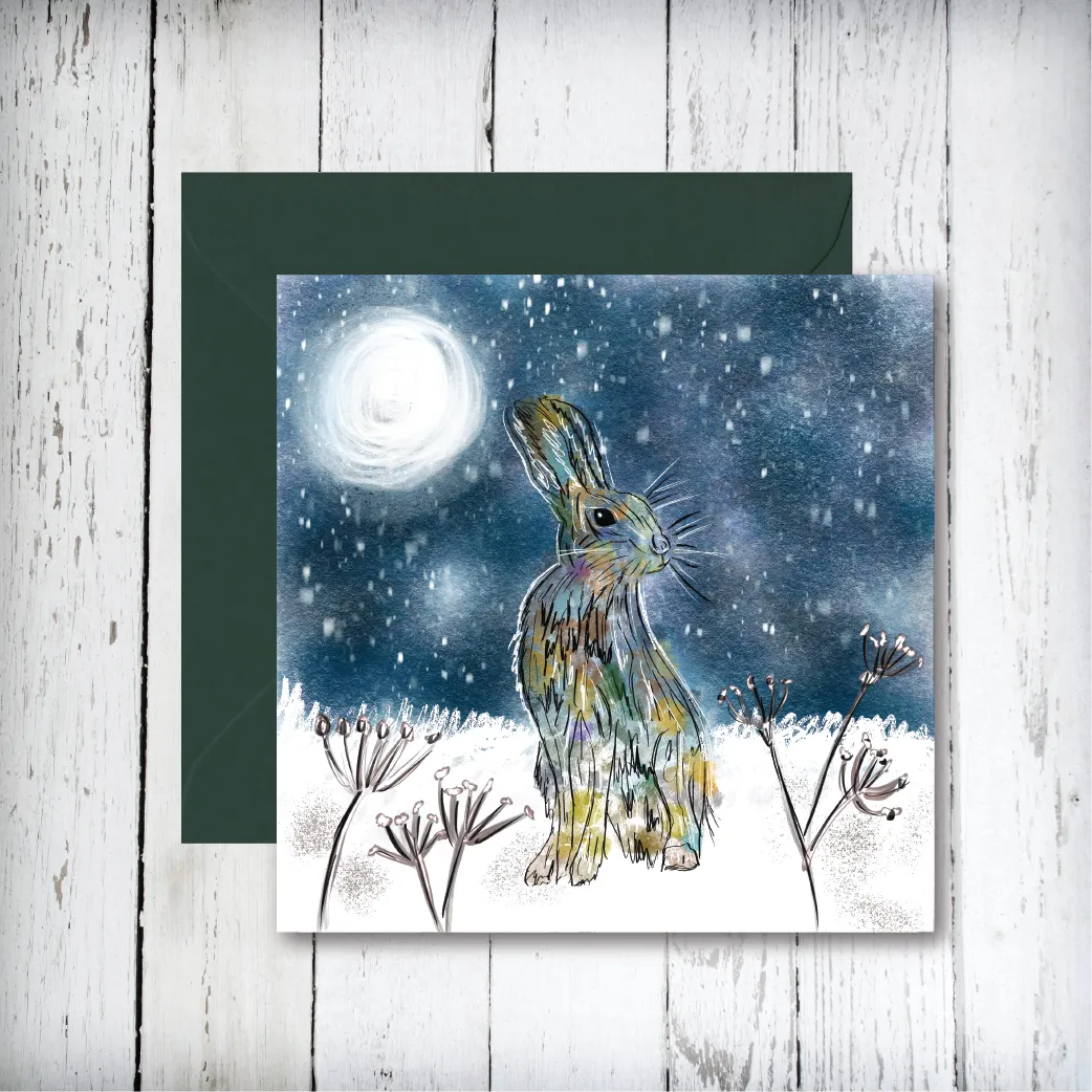 Hare in the Moonlight Art Greetings Card