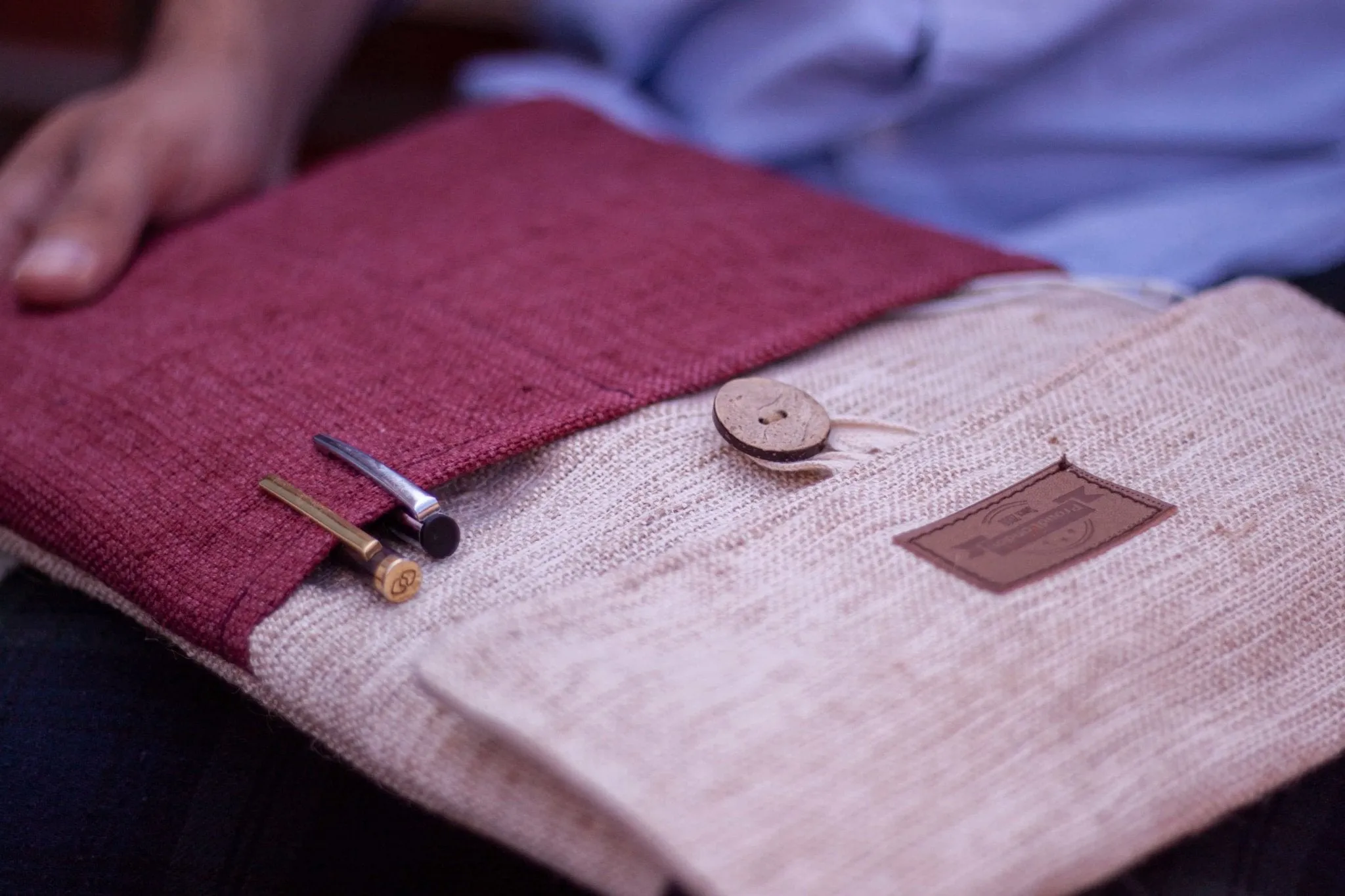 Hemp Laptop Case || Handmade & Eco-Friendly- Burgundy