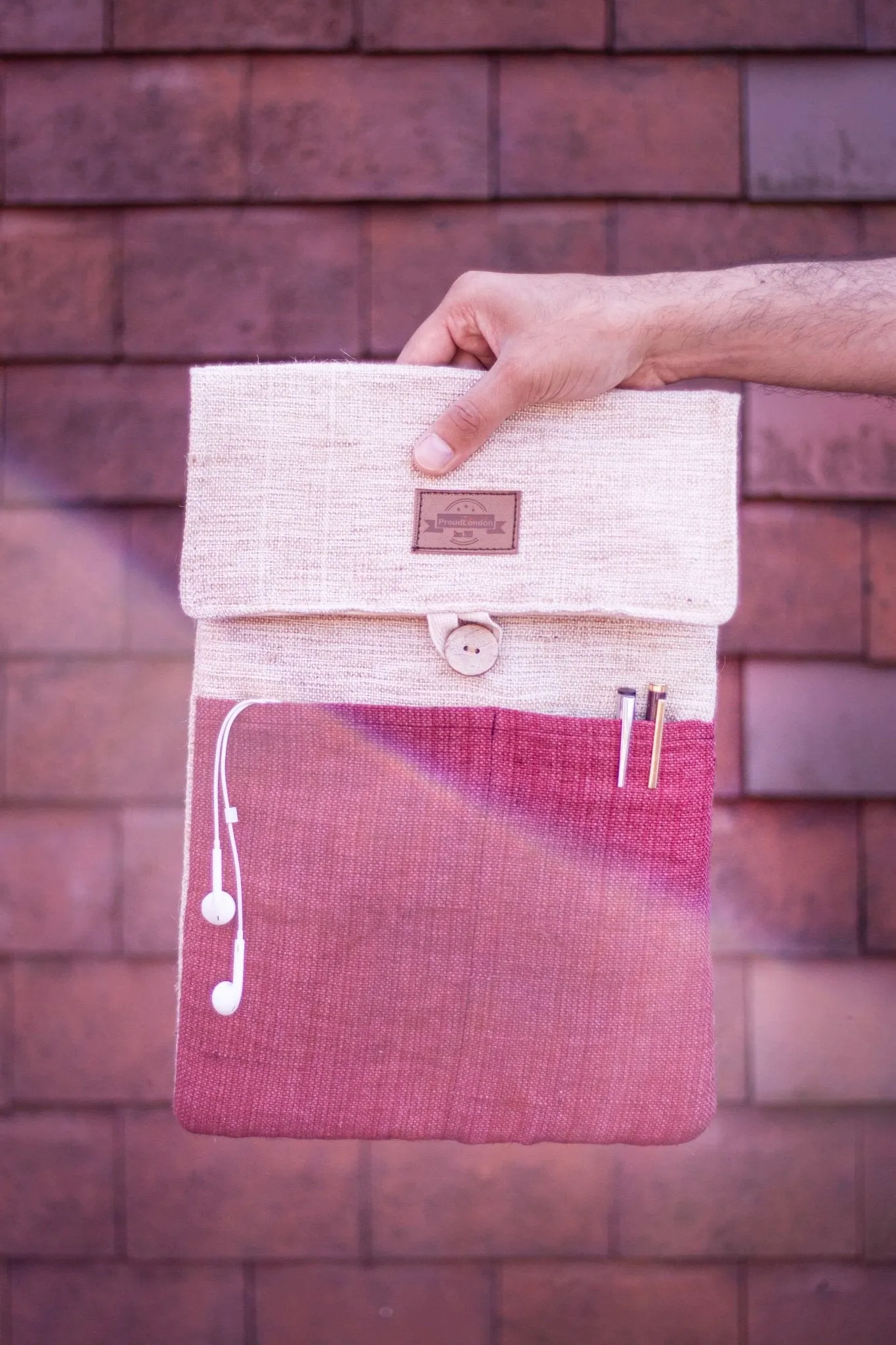 Hemp Laptop Case || Handmade & Eco-Friendly- Burgundy