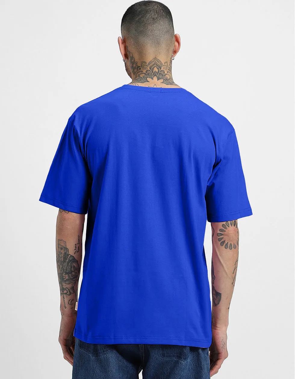 INTENSE FEELINGS Blue Oversized Front Graphic Printed Tshirt