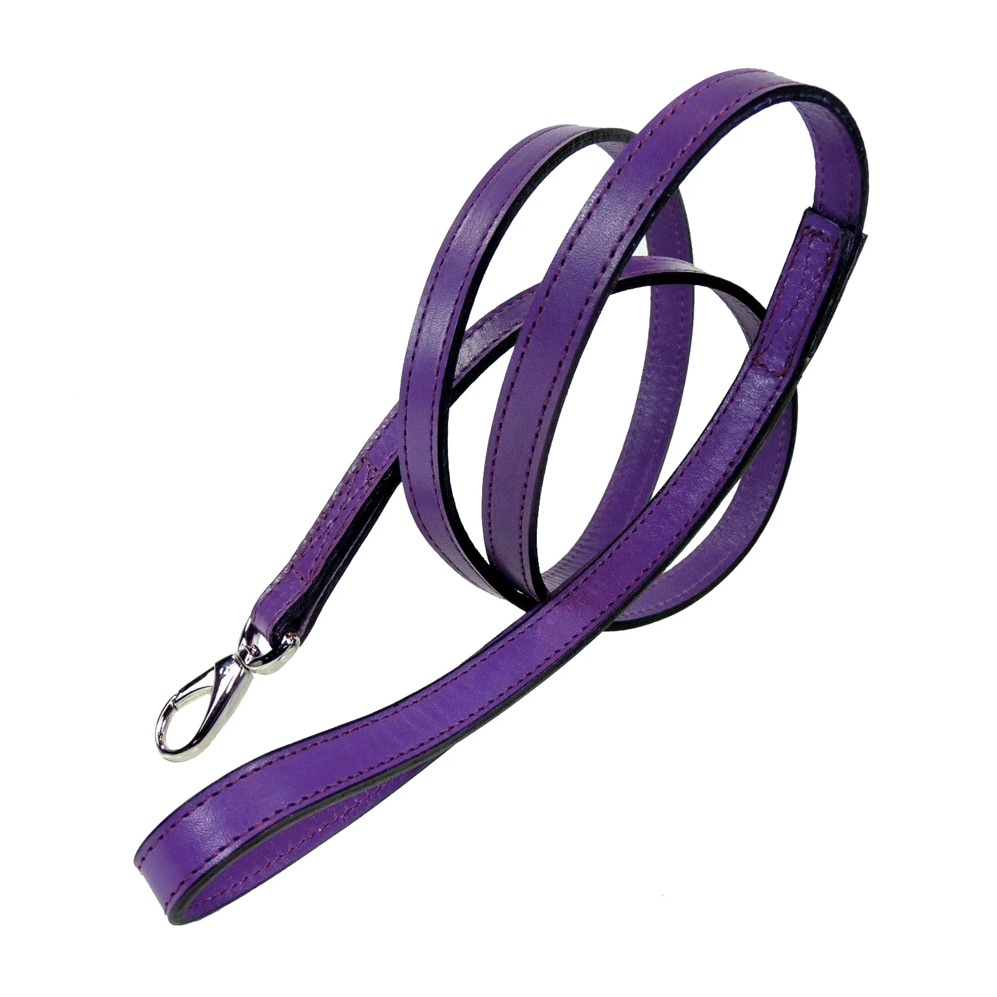 Italian Lavender Leather Dog Leash in Nickel