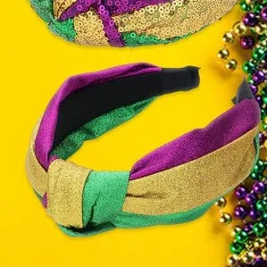 JHB1169/METALLIC GLITTER KNOT HEADBAND MARDI GRAS