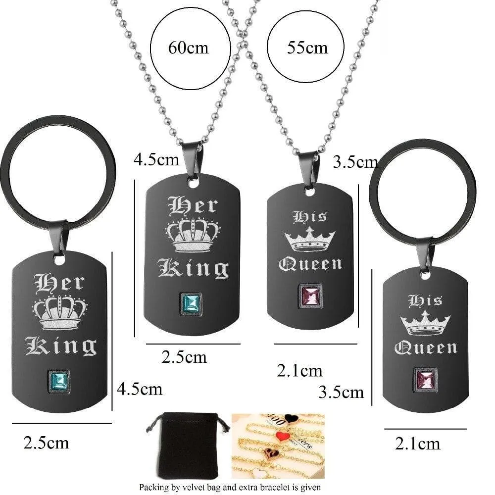 King and Queen Necklaces and Keychains Set