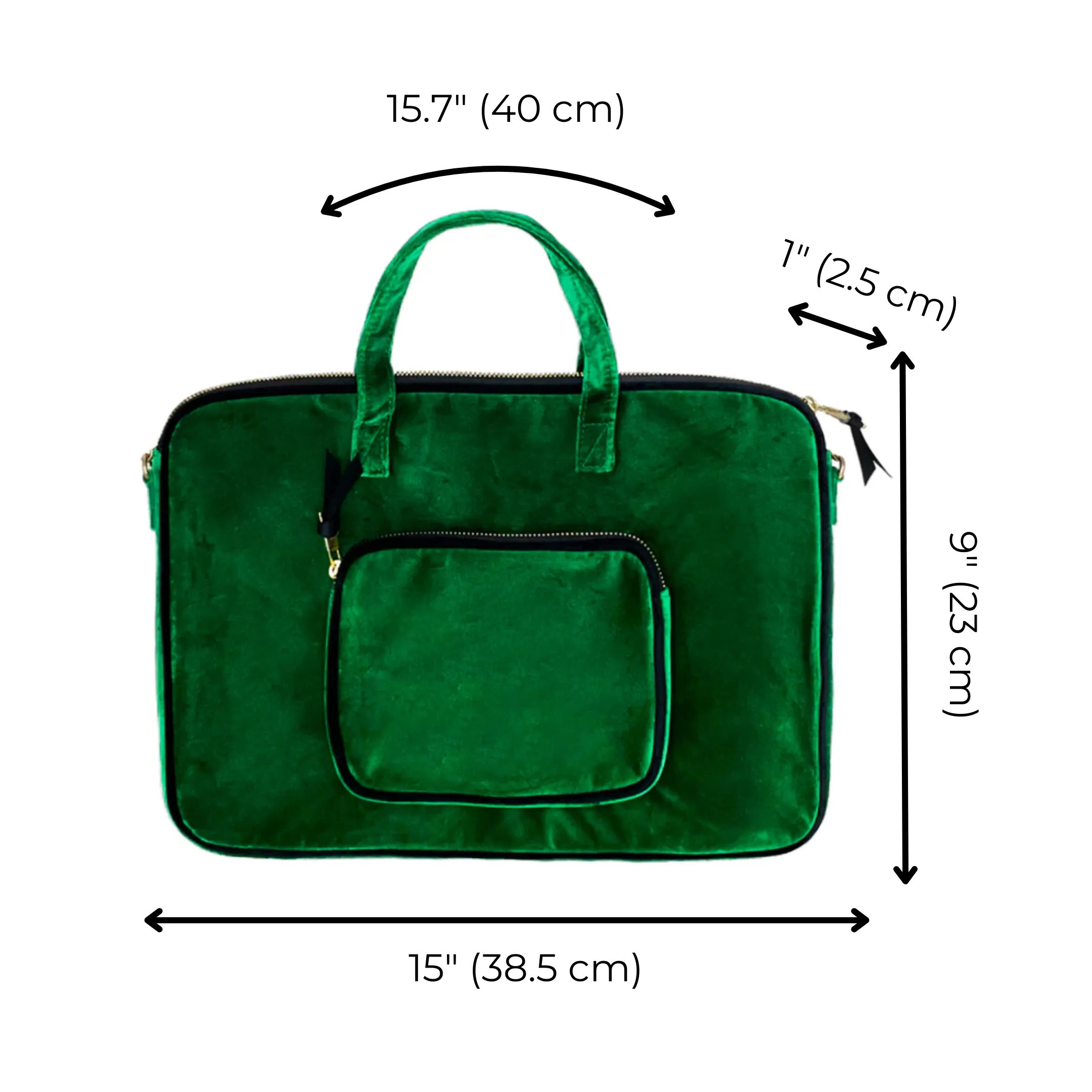 Laptop Case 15", Handle & Charger Pocket, Green Velvet