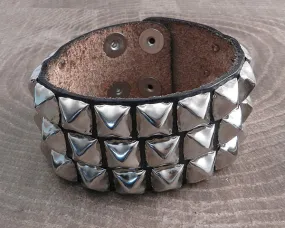 Leather Cuff Triple Pyramids Black Strap