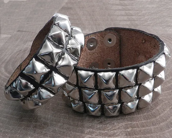 Leather Cuff Triple Pyramids Black Strap