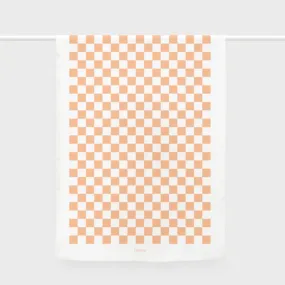 Lettuce Tea Towel Checkers Peach