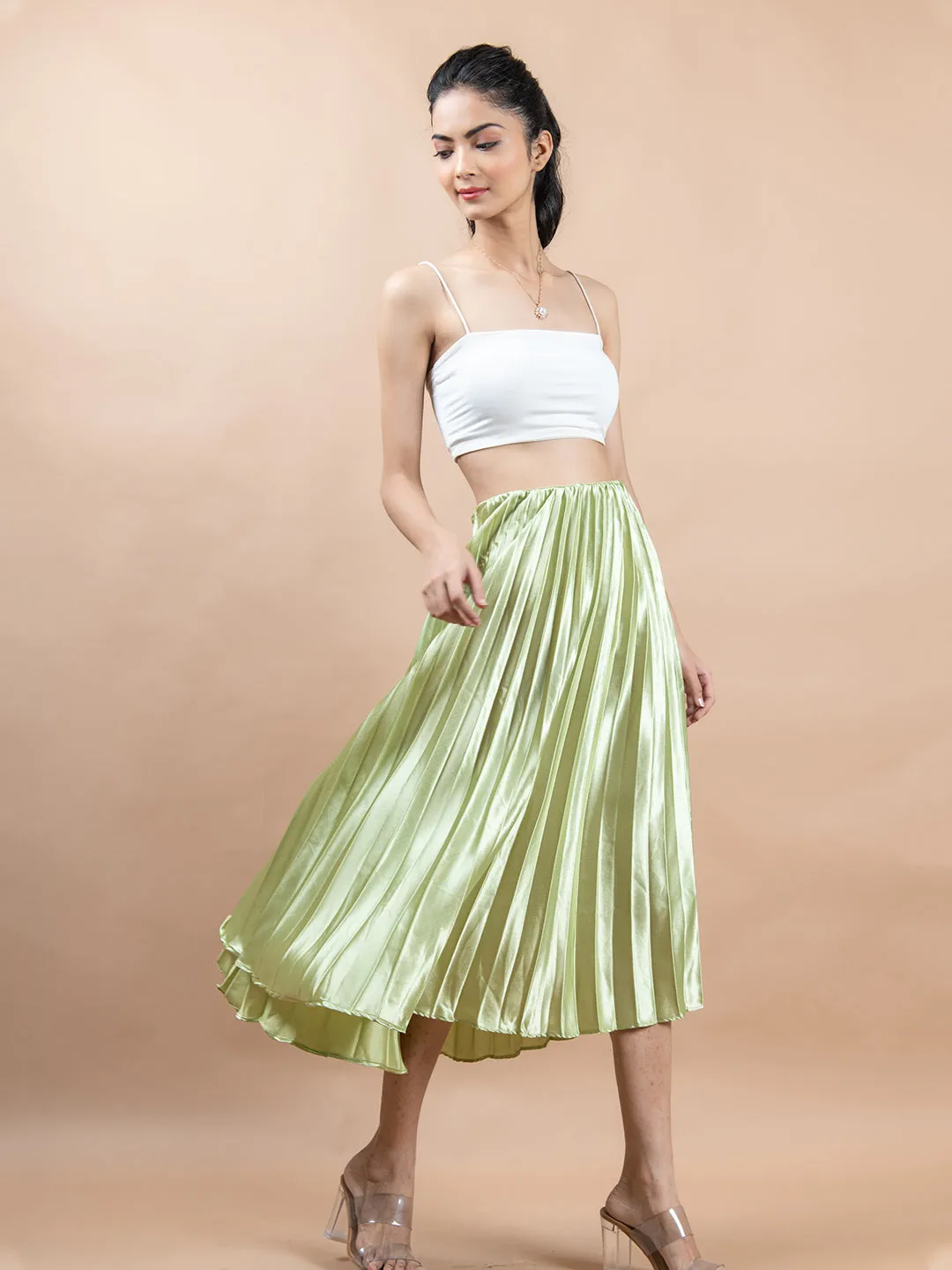 Mehandi Green Flared Skirt with Accordion Pleats