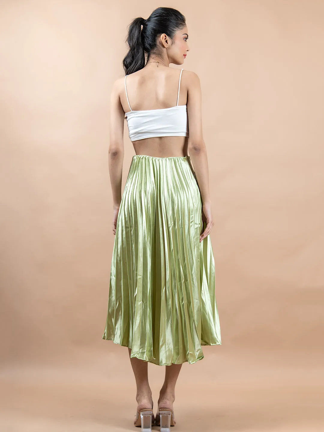 Mehandi Green Flared Skirt with Accordion Pleats